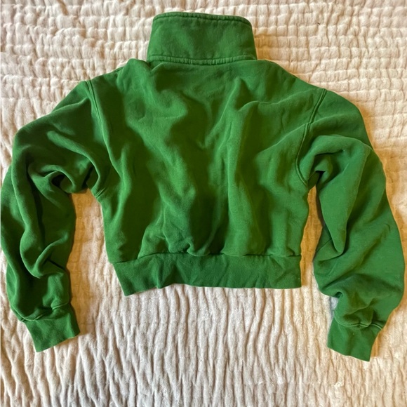 TNA Aritzia Cozy Fleece Money Green 1/4 Quarter Zip Cropped Sweatshirt Vintage S - Picture 3 of 14